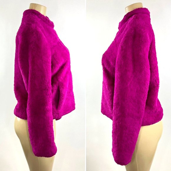 Banana Republic Faux Fur Bomber Jacket Size S Fuchsia Pink Teddy Coat Full Zip - Picture 7 of 11